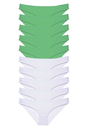 10 adet Eko Set Likralı Kadın Slip Külot Yeşil Beyaz